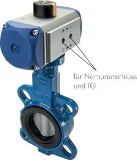 Pneum. Zwischenflansch-Klappe DN50/PN16, GGG40/Edelstahl/PTFE / EPDM