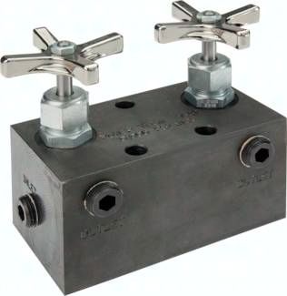 POWER-TEAM 2-fach Verteilerblock mit 2 Nadelventilen, 4 x NPT 3/8"(IG), kein(AG)